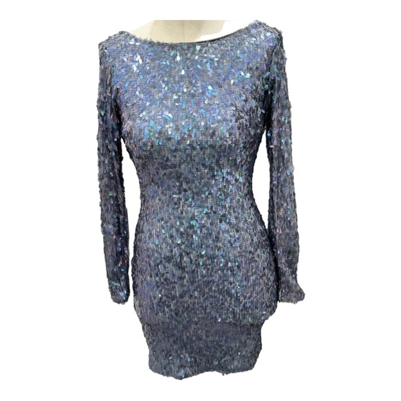 Dress the population gray iridescent-backless mini dress S - Picture 2 of 8